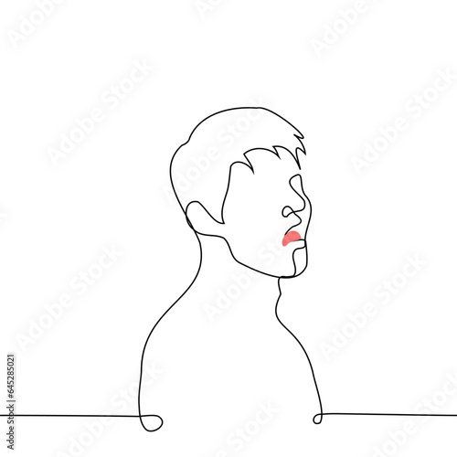 man licking his lips - one line art vector. concept lick dry lips, hungry, pervert in anticipation