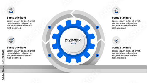 Infographic template. Blue gear with 4 steps and line
