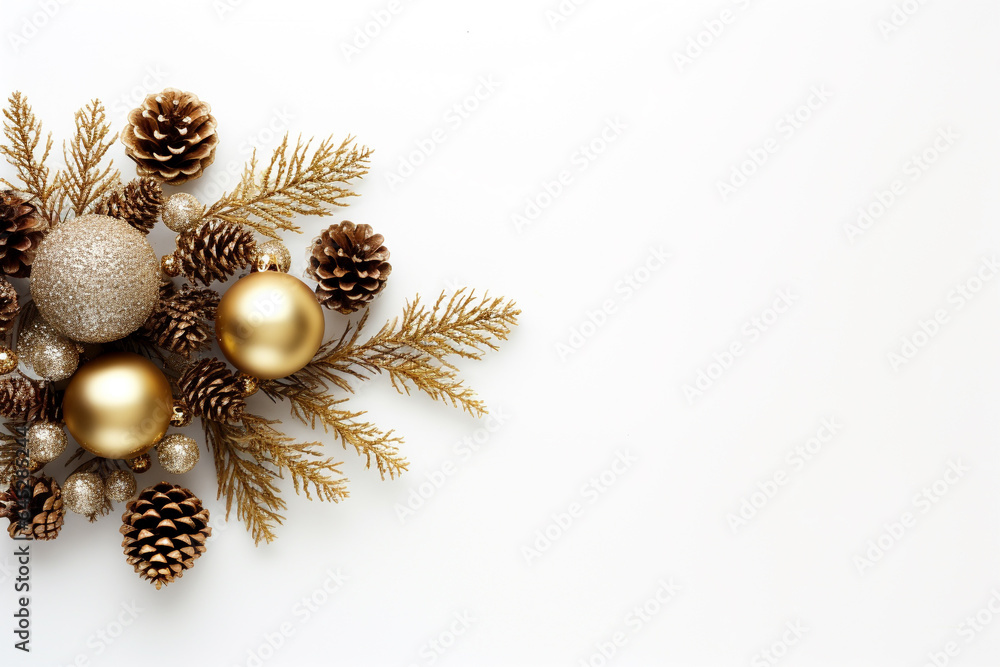 Christmas decoration with branches and ornaments on white background. copy space. Christmas decoration with branches and ornaments on white background. copy space.