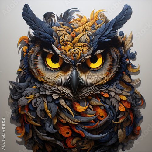 Image of colorful owl. Wildlife Animals. Bird. Illustration. Generative AI.
