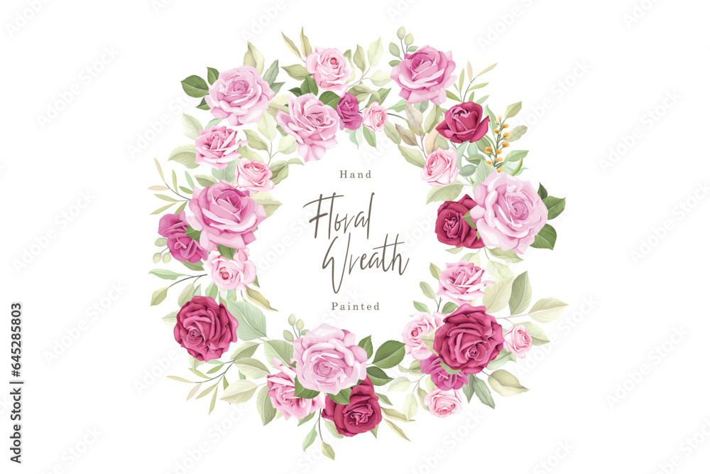 hand drawn floral roses wreath illustration
