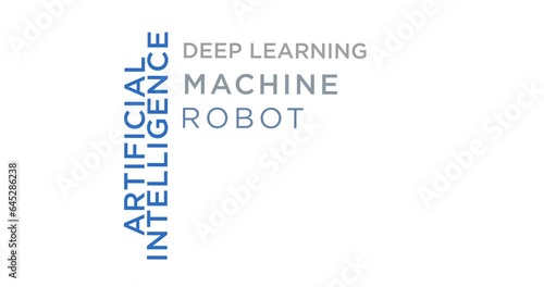 Artificial intelligence kinetic text abstract concept animated. Deep machine learning and neural networks technology typography 3d words cloud animation.