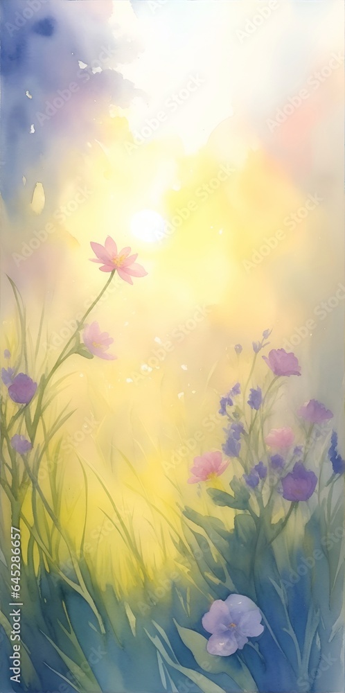Beautiful closeup flowers. Watercolor. AI generated illustration