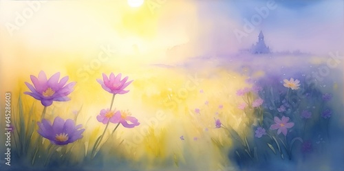 Beautiful closeup flowers. Watercolor. AI generated illustration © vector_master