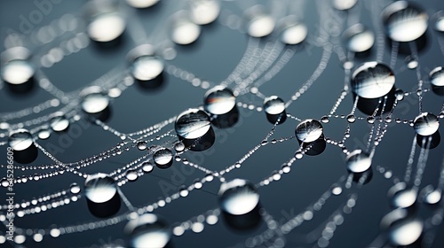 Close-up of dewdrops on a spider's web, showcasing the intricate patterns