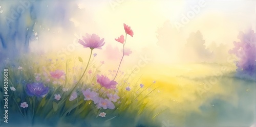 Beautiful closeup flowers. Watercolor. AI generated illustration