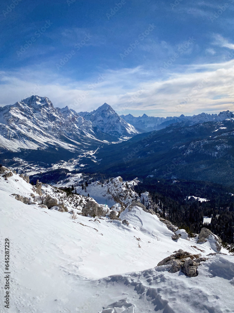Panoramic view of Ampezzo Valley near Cortina in the Dolomites in Italy