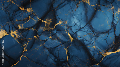 Abstract blue marble background with golden veins pain