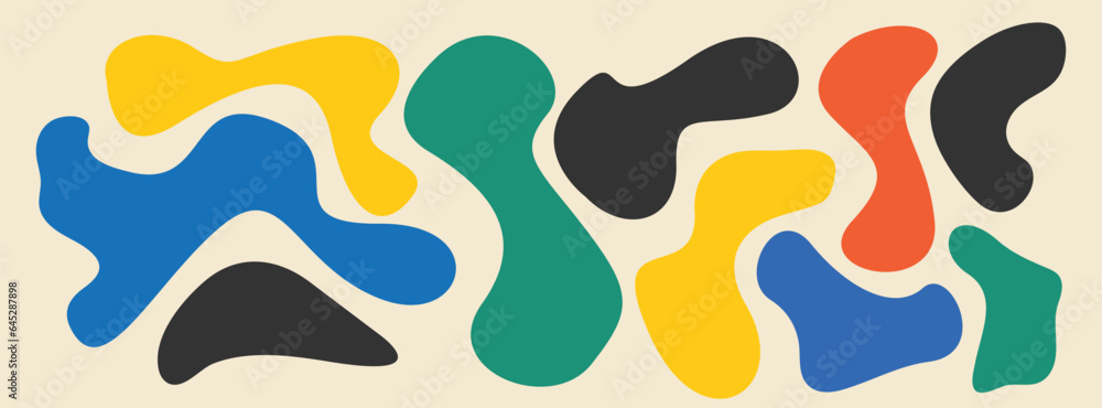 Colorful abstract shape pattern illustration in retro style. Color background with hand drawing.