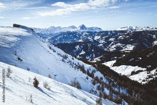 Panoramic view from top of Kronplatz mountain (ital. Plan de corones) with Messner Mountain Museum Corones photo