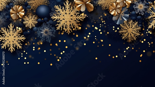 Elegant golden glitters snowflakes christmas card. Generative Ai