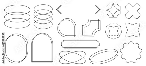 Set Of trendy hipster geometric Y2k stroke Frames, labels And Shapes