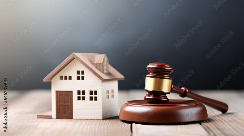 gavel and house on table. property concept gavel and house on table. property concept