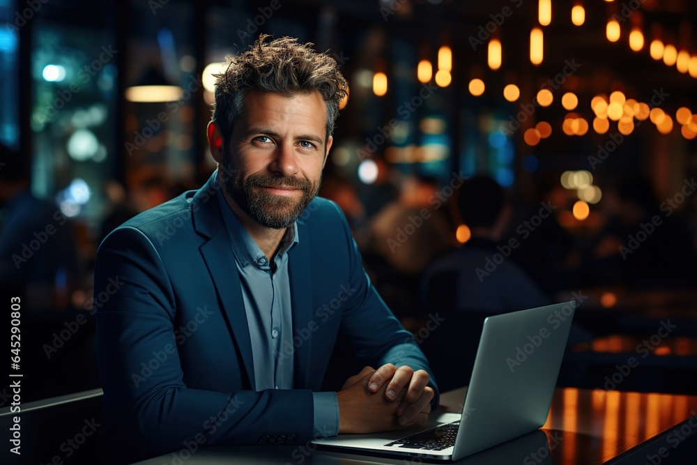 Handsome businessman professional working on aptop computer in office, Generative AI Handsome businessman professional working on aptop computer in office, Generative AI