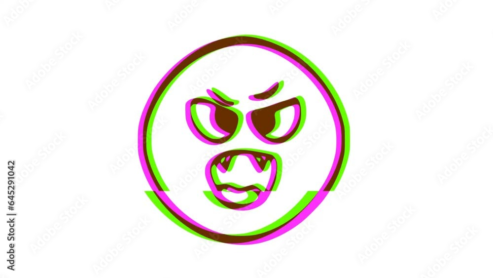 Angry emoticon with glitch effect. Cartoon face animation, Emoji motion ...