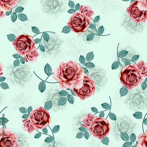 Botanical Flower Pattern, Seamless Digital Design,Watercolor Textile Allover Abstract Design.With Background allover