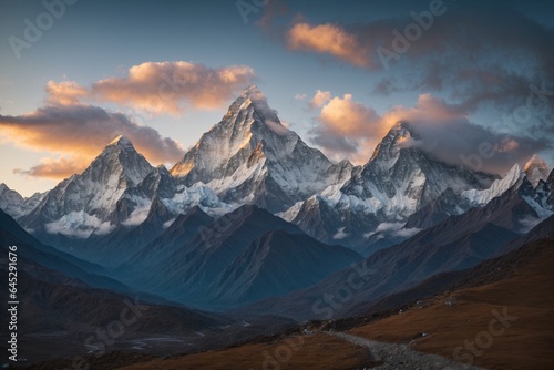 Mountain landscape at sunrise.