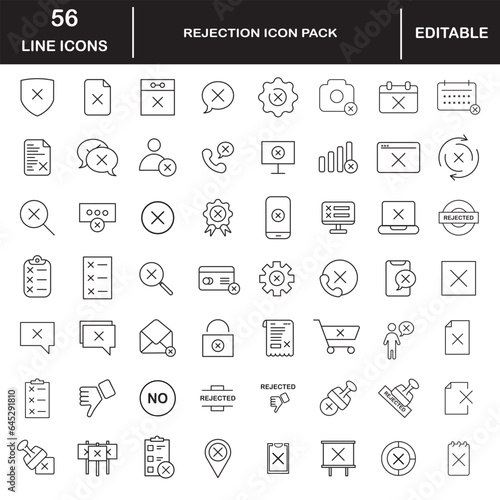 Set of Decline, Cancellation and Dislike icons. Reject or cancel line icons. Refuse, Reject stamp, Disapprove or cancel. Wrong agreement, delete certificate.eps 10 vector