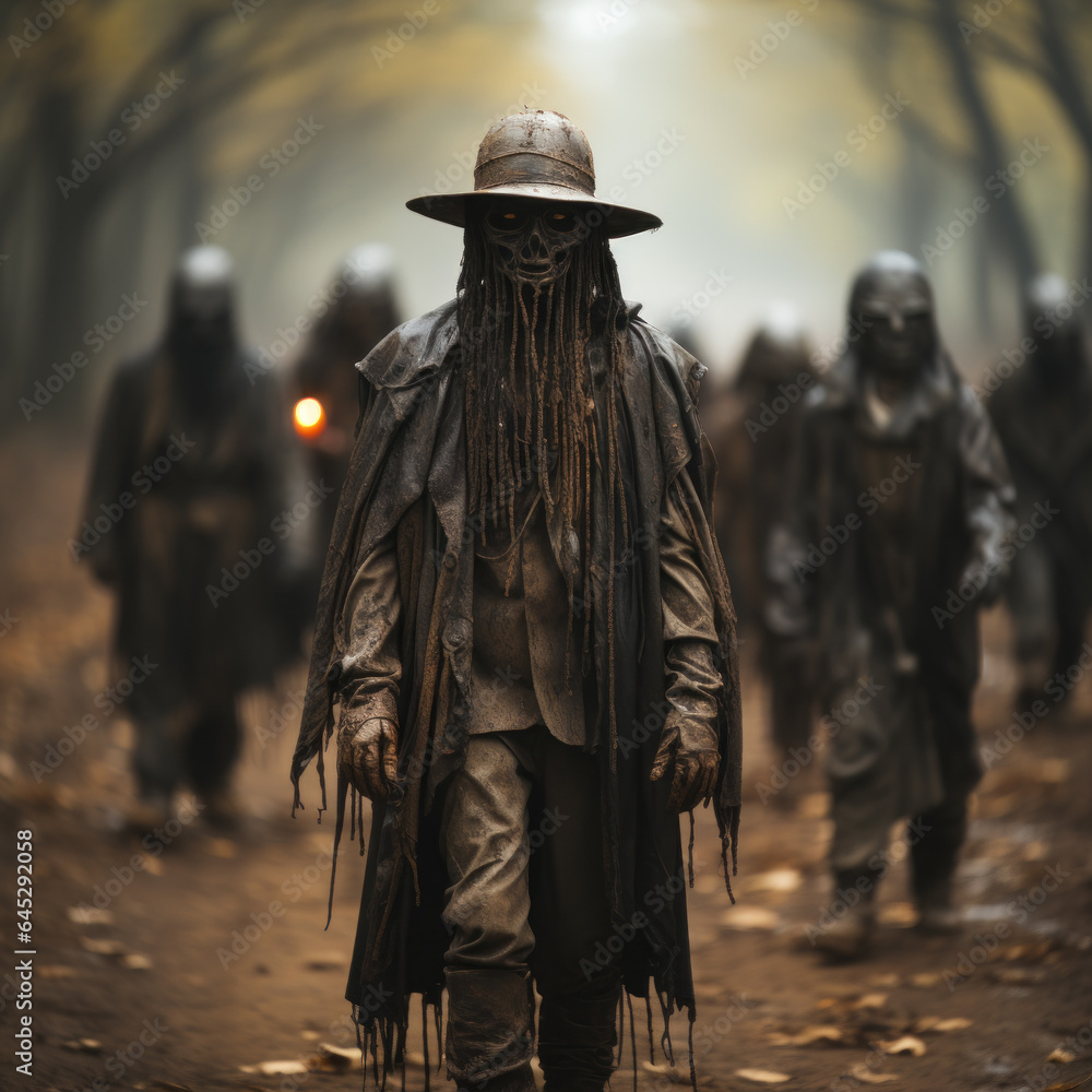 a group of zombies walks through the city a group of zombies walks through the city