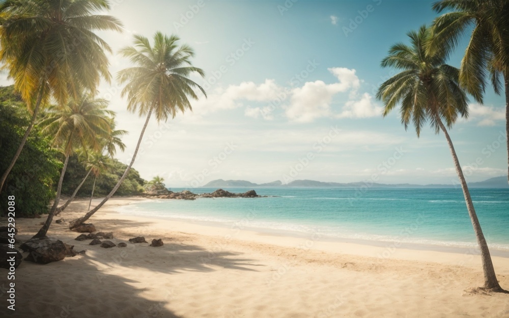 Obraz premium Beautiful tropical beach and sea with coconut palm tree