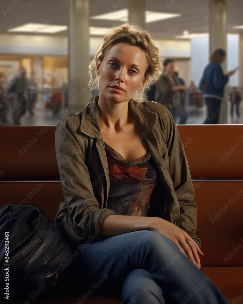 Obraz premium woman traveling alone in Waiting hall