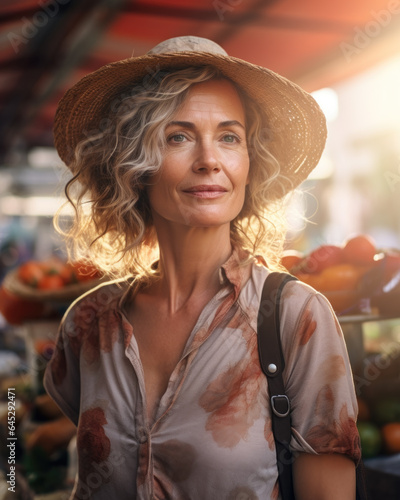 woman traveling alone in local market