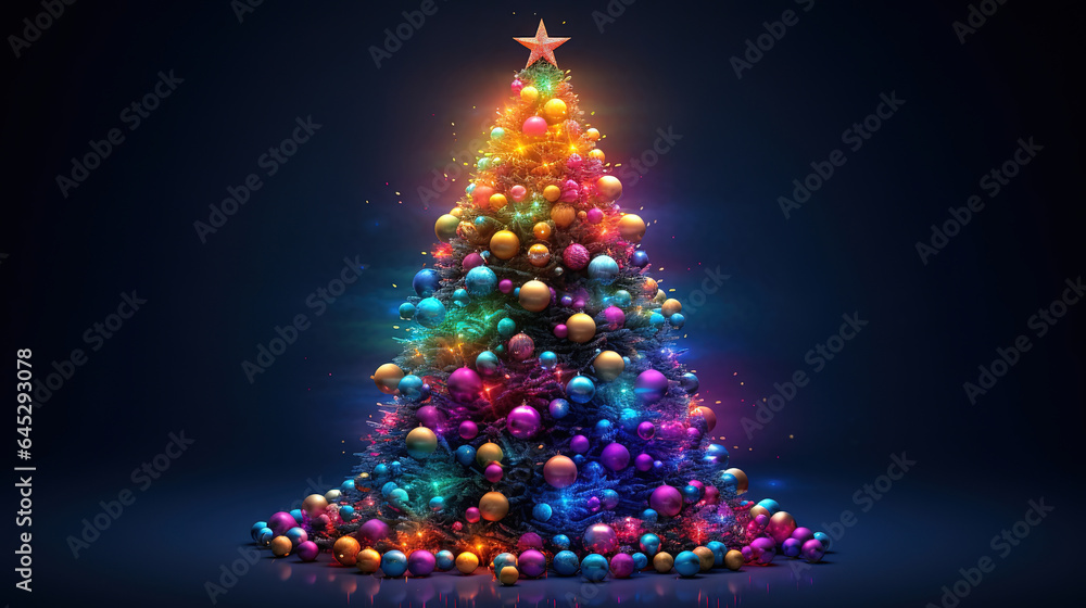 Colorful beautiful Christmas lights, Christmas tree with garlands. Generative Ai Colorful beautiful Christmas lights, Christmas tree with garlands. Generative Ai