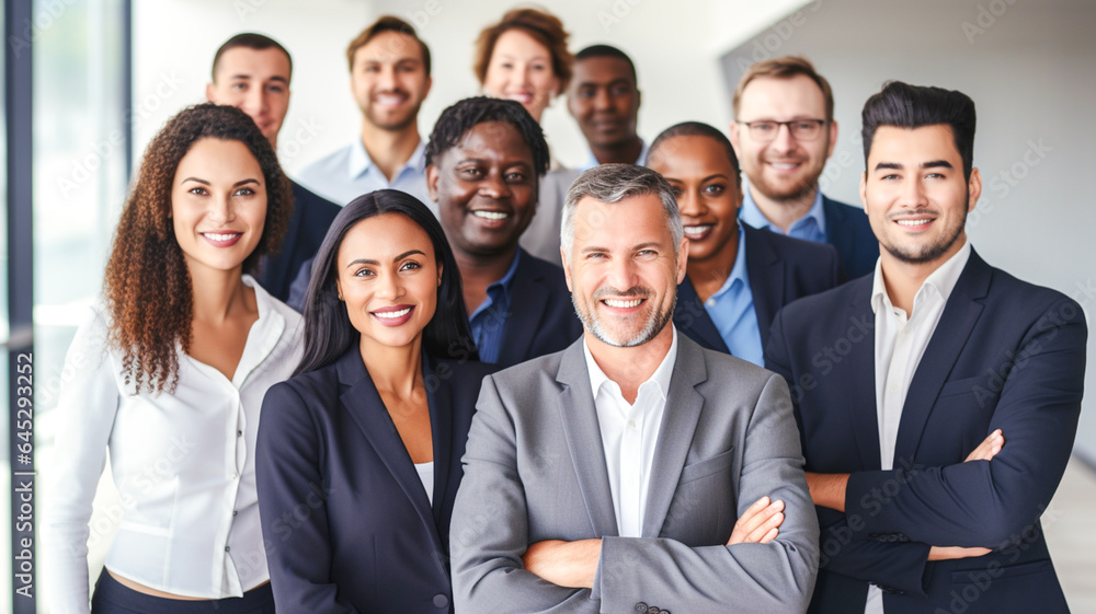 Portrait of multi-cultural business team in office. Diversity people group team union concept. Business people team meeting in modern office.
Portrait of multi-cultural business team in office. Diversity people group team union concept. Business people team meeting in modern office.