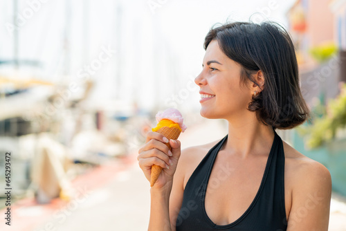 Young pretty Bulgarian woman at outdoors