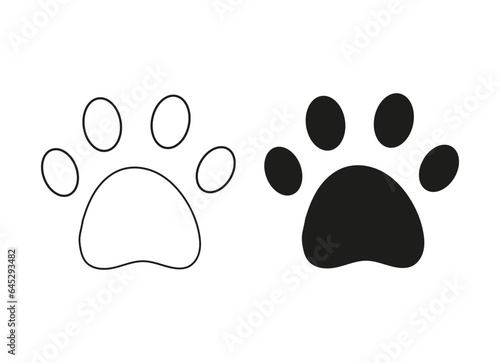 Принти на полотні Cat paw footprint, black silhouette, outline