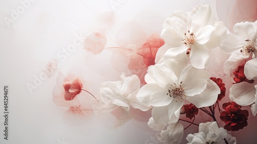 A white background with several white flowers, in the style of decadent graphic designer. AI generative