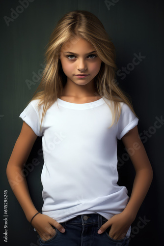 beautiful girl in blank white T shirt and a jean, blank mockup for advertising