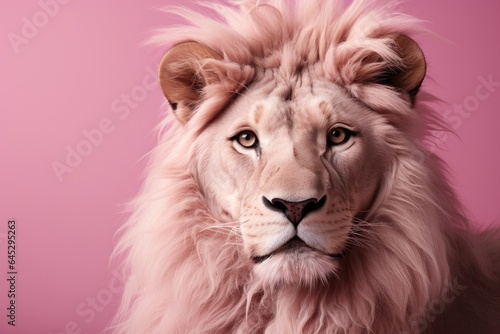 A Lion isolated on pink background. Generative AI