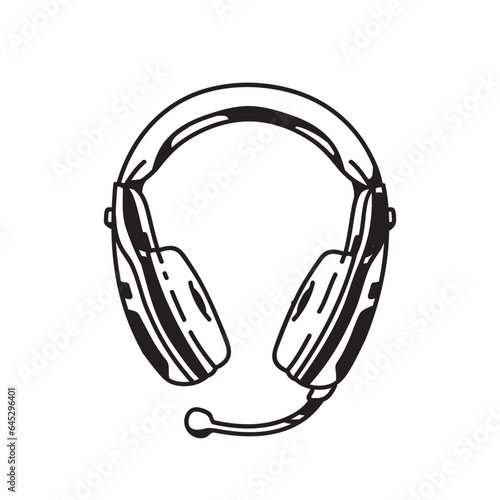 Headset Illustration with line art style