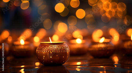 Diwali Celebration background with lighting lamps, Diwali festival background with burning lamps, Ai Generated Image