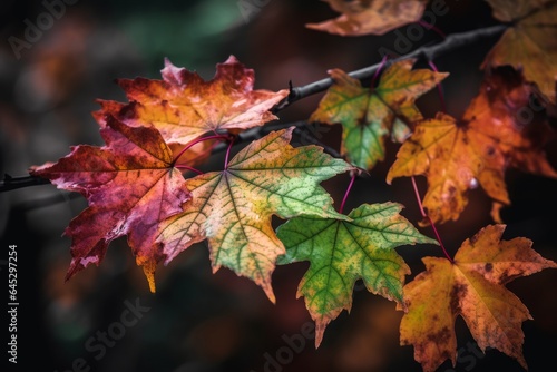 A branch covered in vibrant autumn leaves