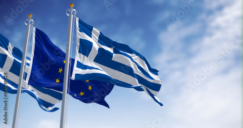 Greece and EU flags proudly wave