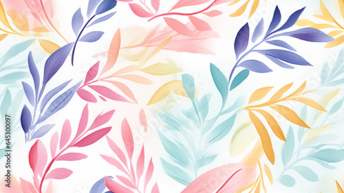 Watercolor leaves, pattern background.