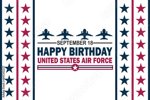 Happy Birthday United States Air Force. September 18. Poster, Template, Card, Banner, Background Design. Vector EPS 10.