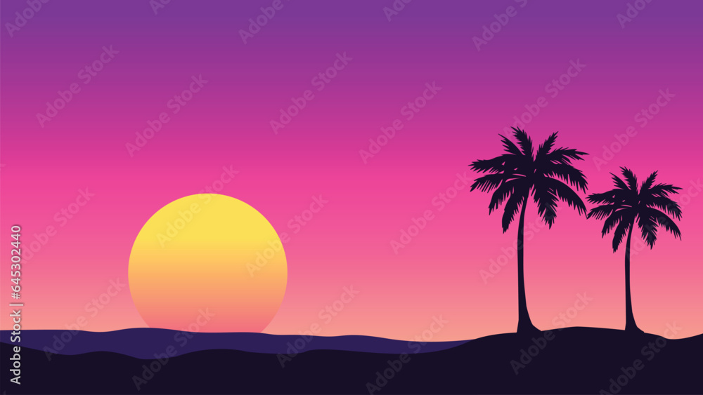 sunset on the beach with palm trees wallpaper for computer laptop hd retro synthwave 