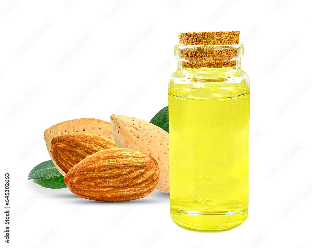 almond nut oil in bottle isolated on white background almond nut oil in bottle isolated on white background