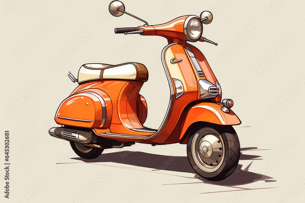 Side view of vintage scooter, sketch
