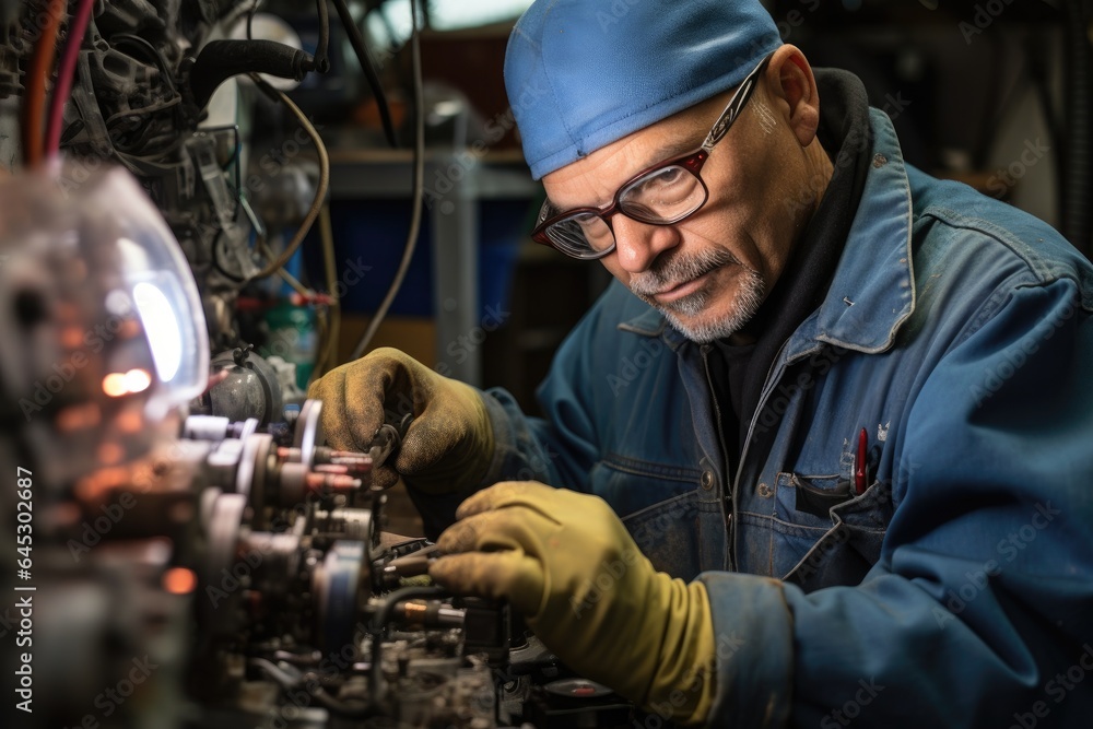 Skilled service technician on the job. Skilled service technician on the job.