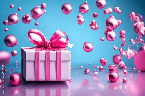 pink gift box with balloons