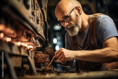 Skilled service technician on the job. © kardaska