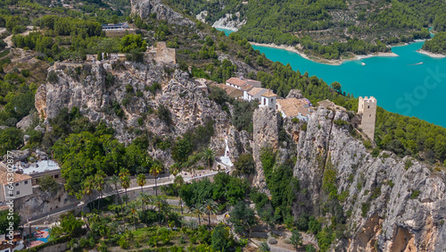 Guadalest o El Castell de Guadalest en vista cenital desde el torreón y pantano por detrás photo