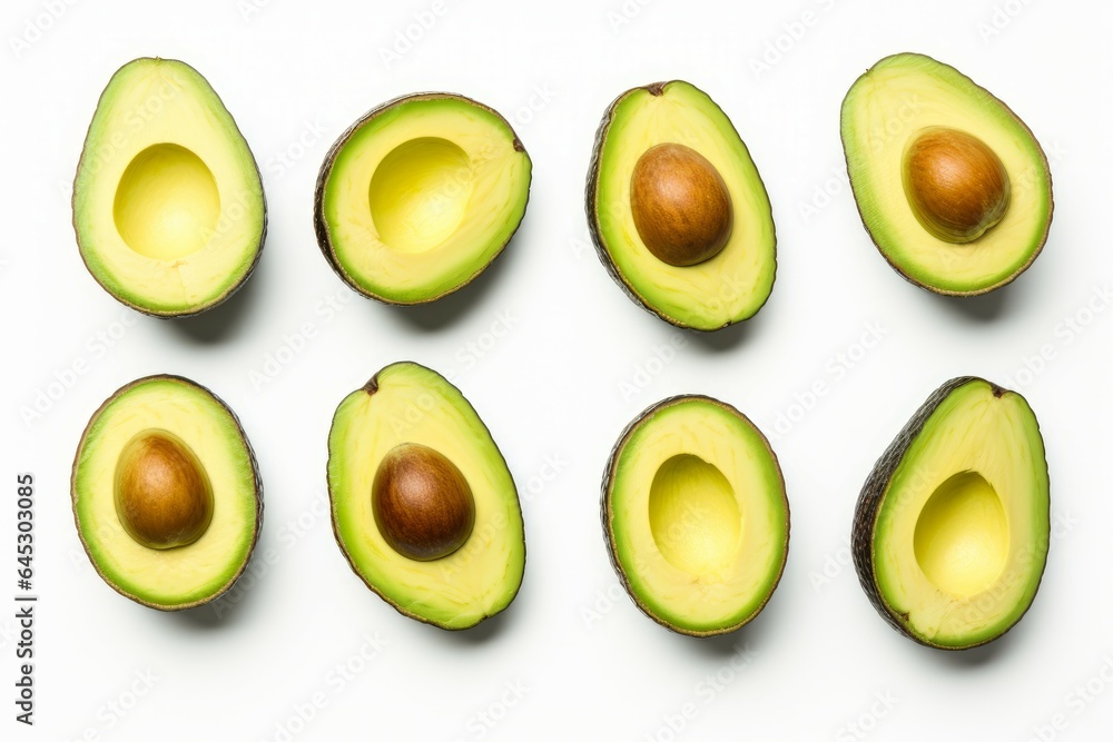 Avocado slices fruit on white background. Generate Ai Avocado slices fruit on white background. Generate Ai