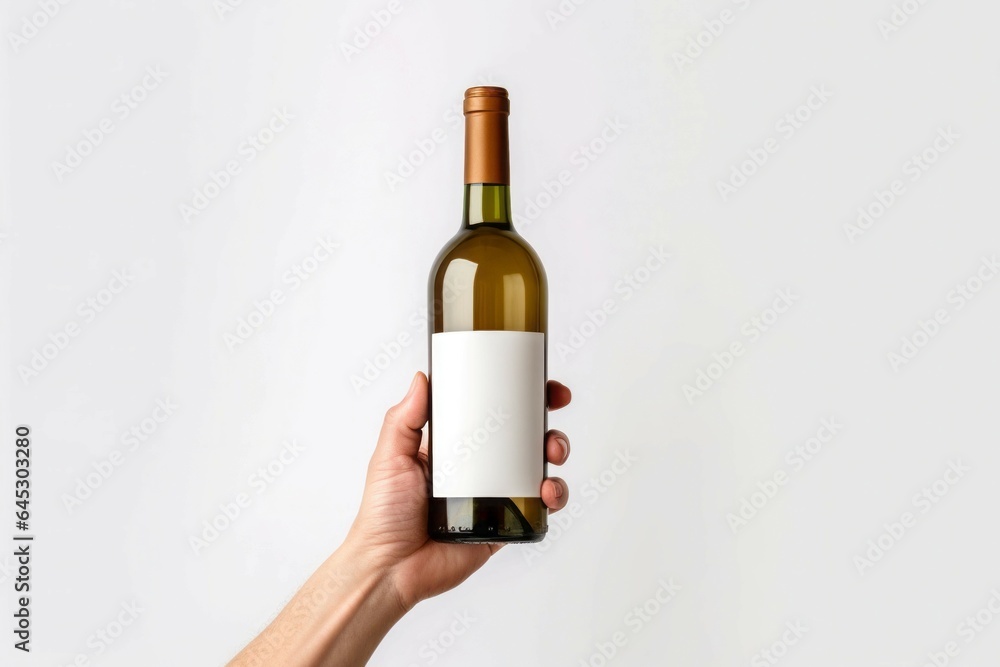 Man hand wine bottle. Generate Ai Man hand wine bottle. Generate Ai