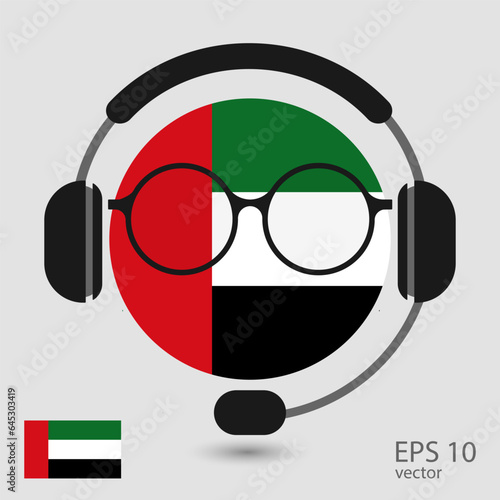 Photography Vector flag of UAE with headphones and glasses, vector illustration