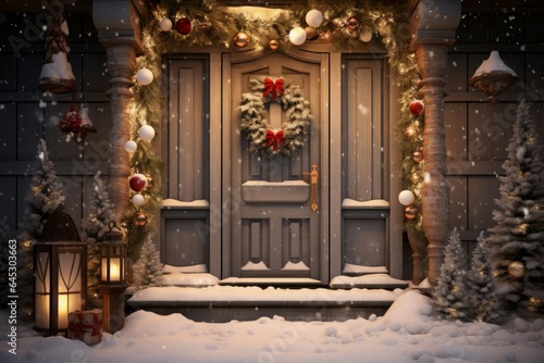 Wallpaper Mural Christmas door outside decor. Generate Ai Torontodigital.ca